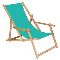 Foto van Ligbed strandstoel ligstoel verstelbaar arm leuning beukenhout geïmpregneerd handgemaakt turquoise
