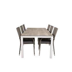 Foto van Llama tuinmeubelset tafel 100x205cm en 6 stoel anna grijs, gebroken wit.