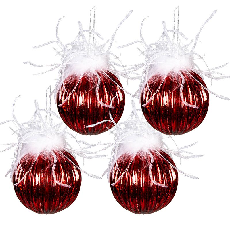 Foto van Clayre & eef kerstballen set van 4 ø 10 cm rood wit glas kerstdecoratie kerstversiering kerstboomversiering rood