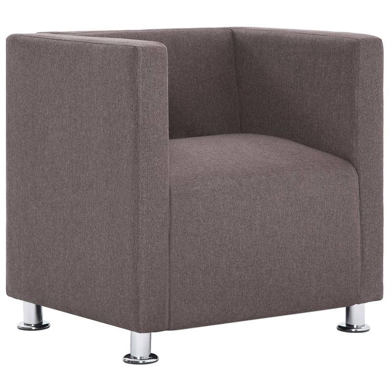 Foto van The living store kubus fauteuil - polyester bekleding - houten frame - verchroomde poten - taupe - 69 x 54 x 71 cm