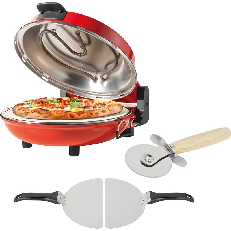 Foto van Petra retro pizzaoven - incl. pizzasnijder en -scheppen - met keramische pizzasteen ø 30 cm - rood