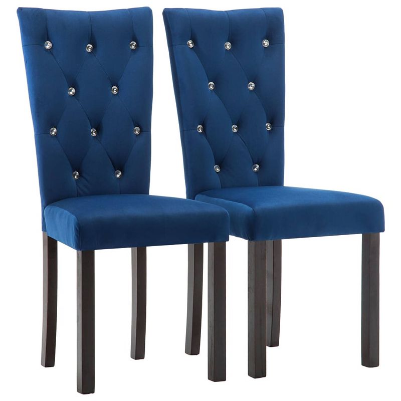 Foto van The living store eetkamerstoelen - fluweel - donkerblauw - 43 x 51 x 98 cm - set van 2