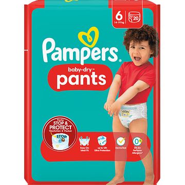 Foto van Pampers babydry pants luierbroekjes maat 6, 20 luiers, 14kg 19kg bij jumbo