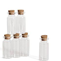 Foto van 12x kleine decoratieve glazen flesjes met kurken dop 10 ml - decoratieve flessen