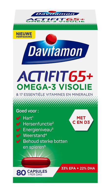 Foto van Davitamon actifit 65+ omega3 visolie capsules, 80 stuks bij jumbo