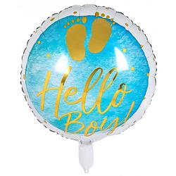 Foto van Boland folieballon hello boy! 45 cm blauw/wit/goud