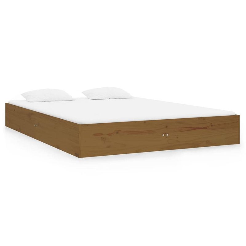 Foto van The living store houten bedframe - 135 x 190 cm - massief grenenhout - honingbruin