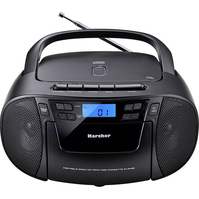 Foto van Karcher rr 5045 radio/cd-speler vhf (fm) aux, cd, cassette, fm, usb zwart