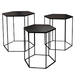 Foto van 4goodz hex lage bijzettafel set van 3 stuks metaal 46x40x50 cm - zwart