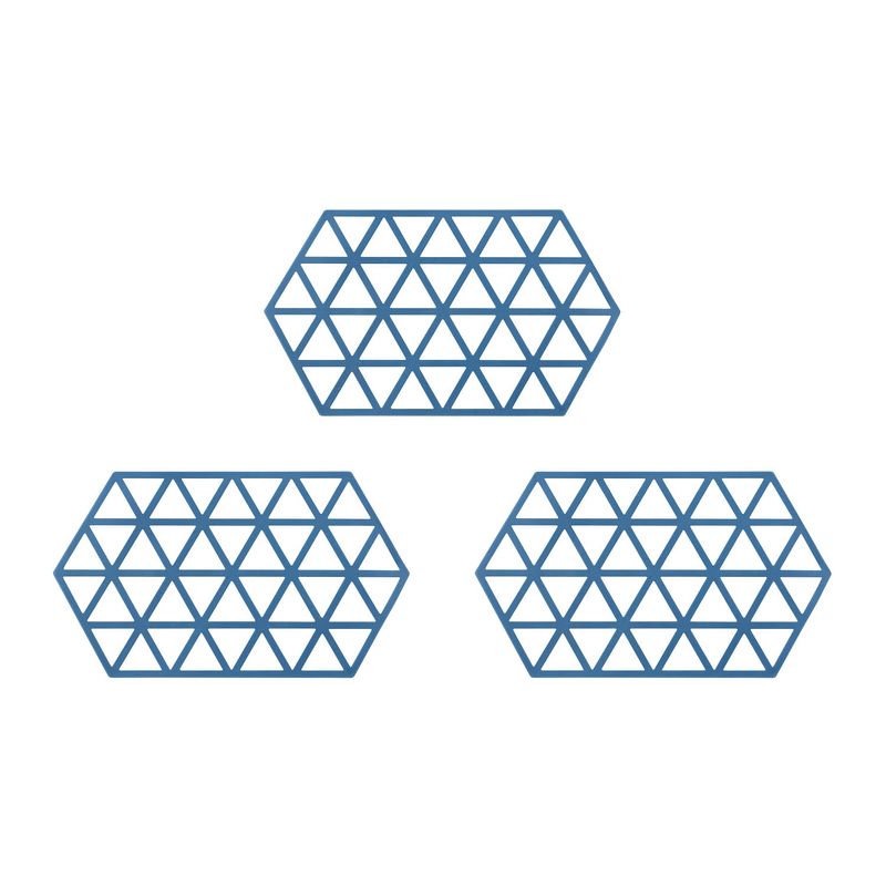 Foto van Krumble siliconen pannenonderzetter hexagon lang - blauw - set van 3