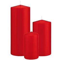 Foto van Stompkaarsen set van 3x stuks rood 12-15-20 cm - stompkaarsen