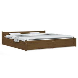 Foto van The living store bed grenenhout - klassiek hoofdeinde - opbergfunctie - 205.5 x 185.5 x 51 cm - honingbruin