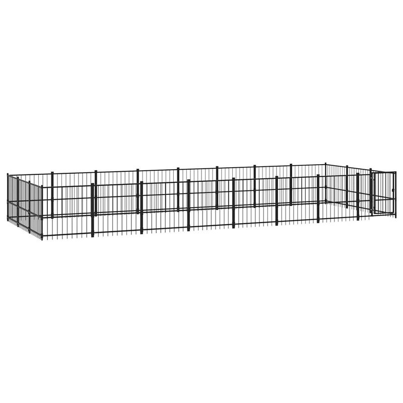 Foto van The living store hondenhok hondenkennel - zwart gepoedercoat staal - 776x291x100cm - stevige constructie