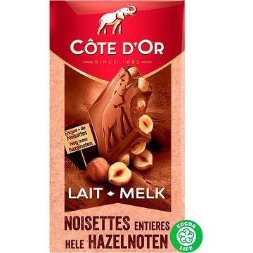 Foto van Cote d'sor bloc chocolade reep melk hele hazelnoten 180g bij jumbo