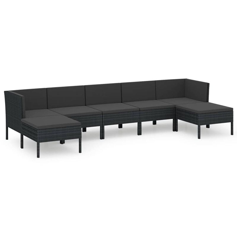 Foto van Vidaxl 7-delige loungeset met kussens poly rattan zwart