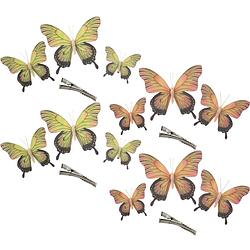 Foto van Othmar decorations decoratie vlinders op clip 12x stuks - geel/geel-roze - 12/16/20 cm - hobbydecoratieobject