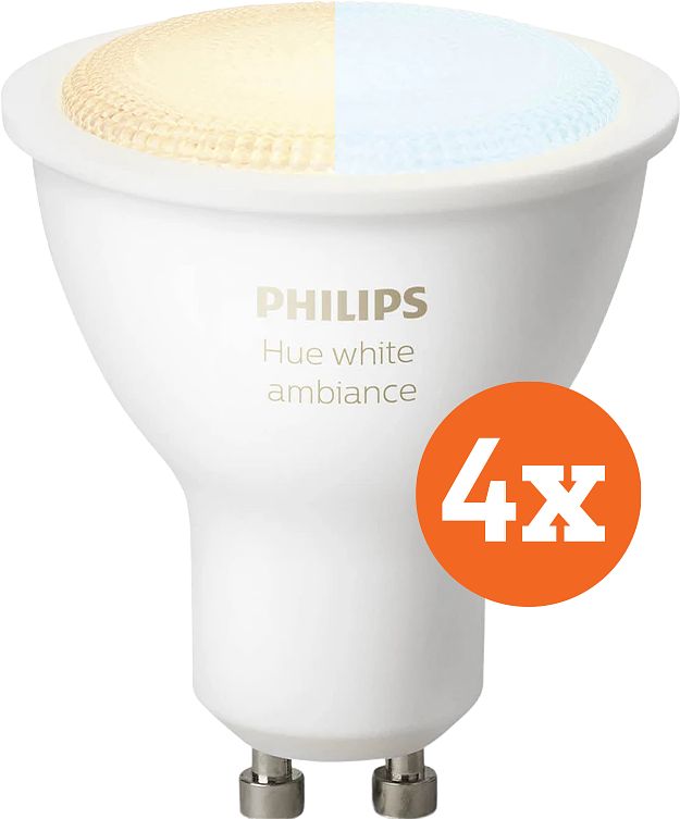 Foto van Philips hue white ambiance gu10 4-pack