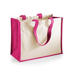 Foto van Jute katoenen boodschappentas in het fuchsia roze/natural 44 x 33 x 19 cm - boodschappentassen