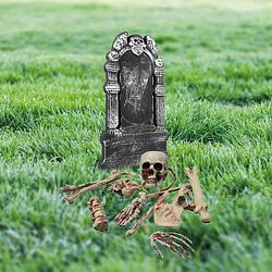 Foto van Halloween horror tuin decoratie set kerkhof met grafsteen en bloederige botten - feestdecoratievoorwerp