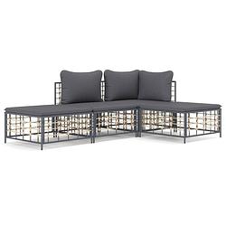 Foto van Vidaxl 4-delige loungeset met kussens poly rattan antracietkleurig