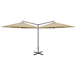 Foto van Vidaxl parasol dubbel met stalen paal 600 cm taupe