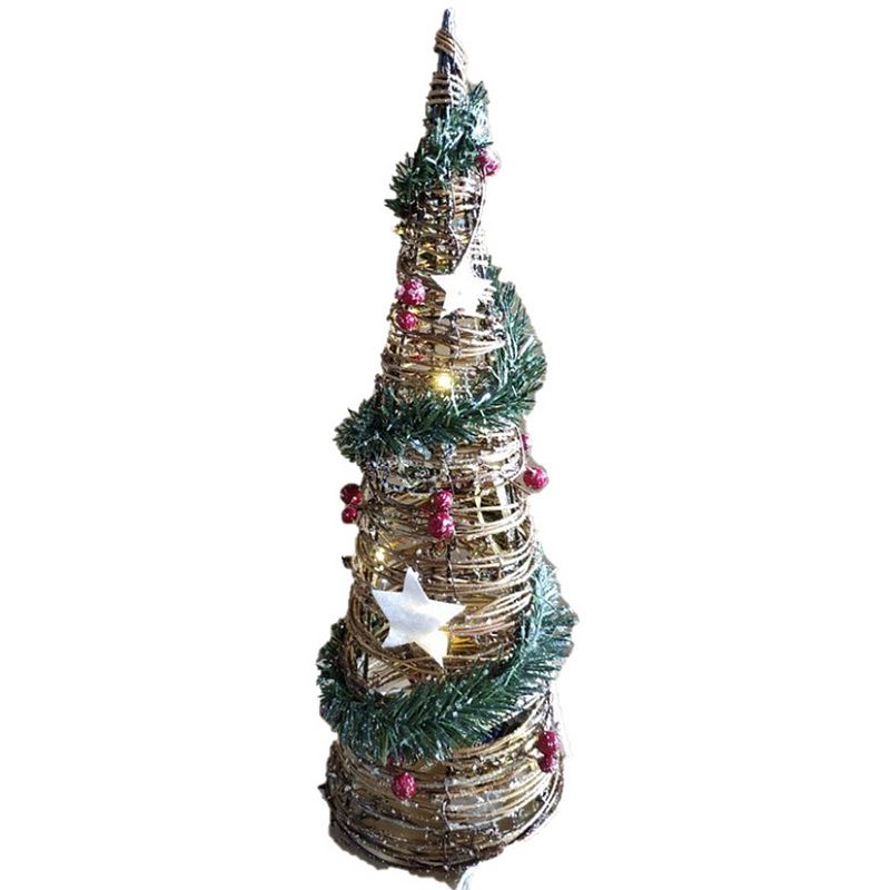 Foto van Gerimport led piramide kerstboom - h80 cm - rotan - kerstverlichting - kerstverlichting figuur