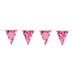 Foto van Folat vlaggenlijn happy birthday 4 meter folie roze
