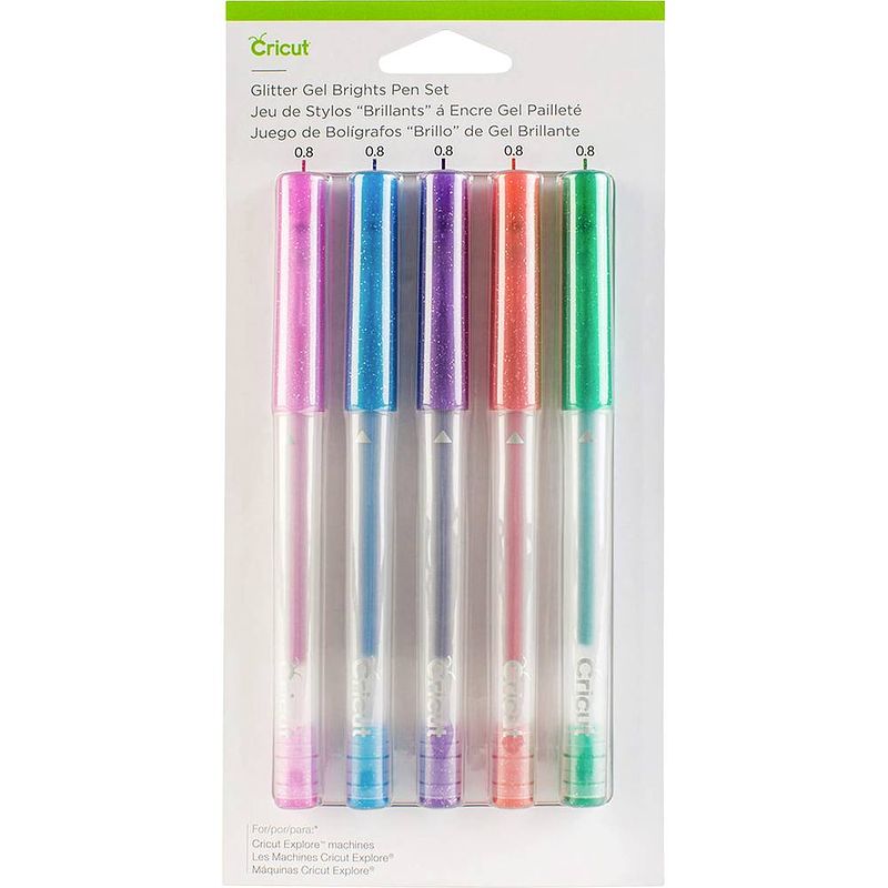 Foto van Cricut explore/maker medium point gel 5-pack glitter brights stiftset glittereffect, rood, groen, roze, violet, blauw