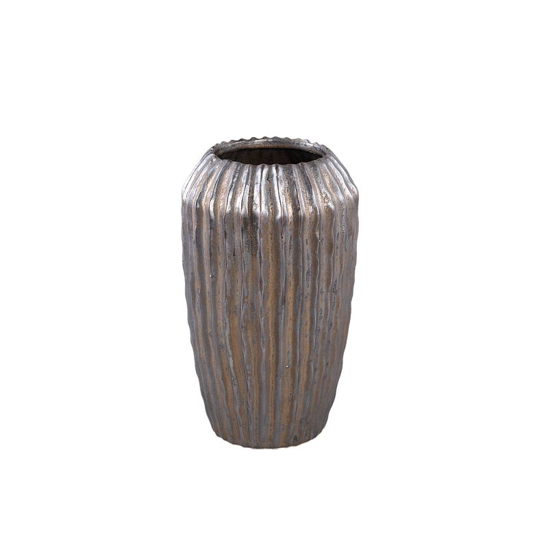 Foto van Ptmd bodi bronze ceramic pot round high ribbed s