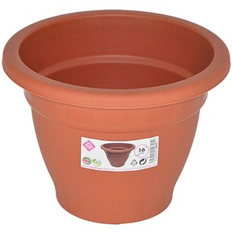Foto van Terra cotta kleur ronde plantenpot/bloempot kunststof diameter 16 cm - plantenpotten