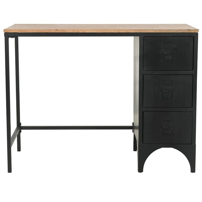 Foto van The living store schrijftafel bureau - 100 x 50 x 76 cm - massief vurenhout - stalen frame