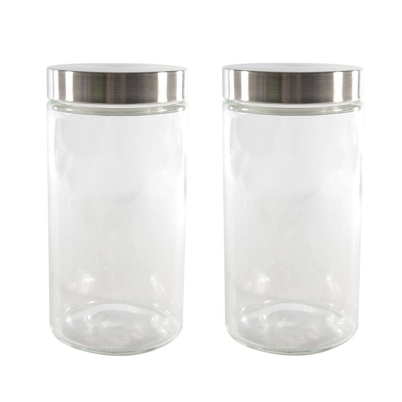 Foto van Set van 2x stuks voorraadpotten/bewaarpotten 1700 ml glas met rvs deksel - voorraadpot