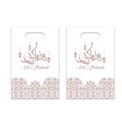 Foto van 6x stuks ramadan mubarak thema feestzakjes/uitdeelzakjes wit/rose goud 23 x 17 cm - uitdeelzakjes