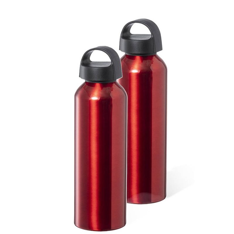 Foto van Bellatio design waterfles/drinkfles/sportfles - 2x - metallic rood - aluminium - 800 ml - schroefdop - drinkflessen