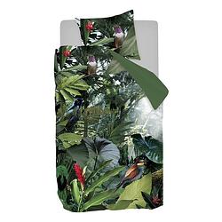 Foto van Snoozing tropical birds flanel dekbedovertrek - 1-persoons (140x200/220 cm + 1 sloop) - flanel - groen