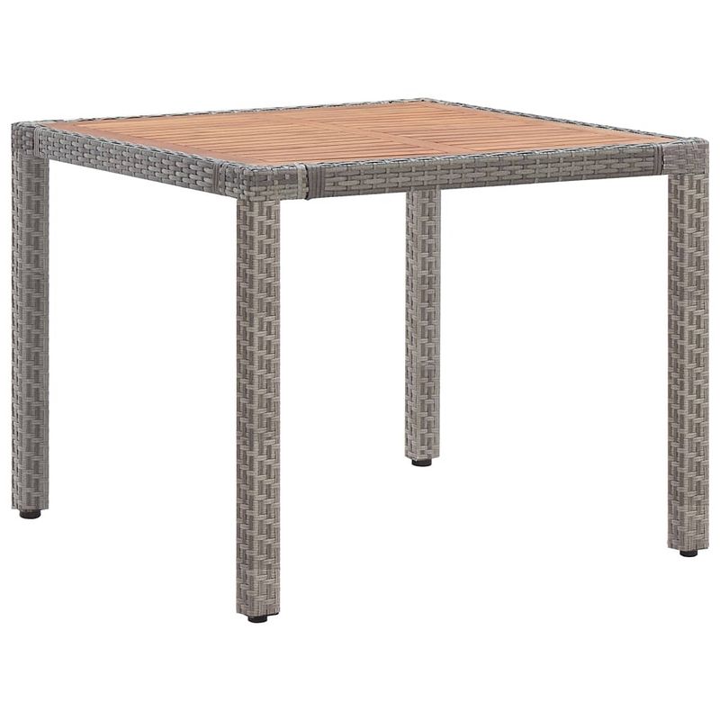 Foto van Vidaxl tuintafel 90x90x75 cm poly rattan en massief acaciahout grijs