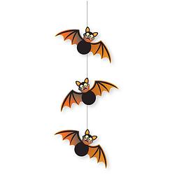Foto van Halloween hangende vleermuizen decoratie zwart/oranje 70 cm - hangdecoratie
