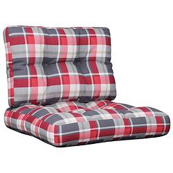 Foto van The living store tuinbankkussens - 50x50x10 cm - rood ruitpatroon - 100% polyester - 1 zitkussen - 1 rugkussen