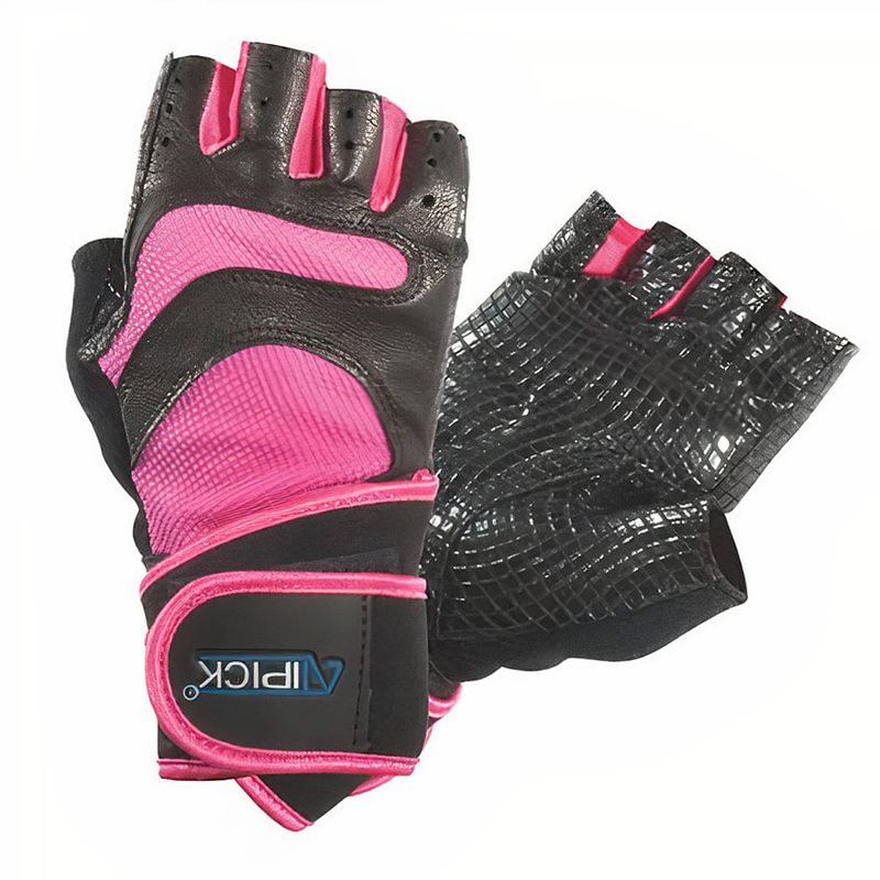 Foto van Atipick fitness-handschoenen donna leer/mesh zwart/roze maat l