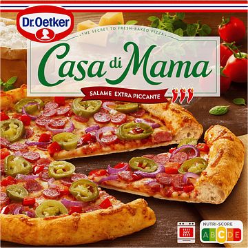 Foto van 2 voor € 6,00 | dr. oetker casa di mama pizza salami extra pikant 415g aanbieding bij jumbo