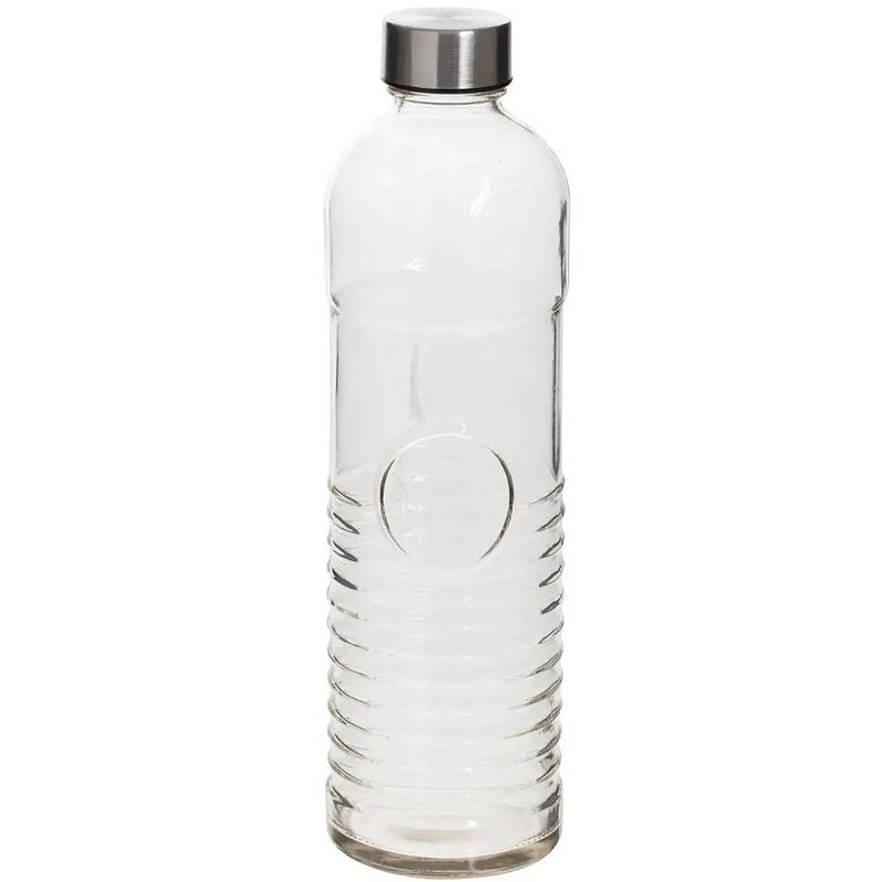 Foto van Waterfles/drinkfles 1 liter van gehard ribbel glas - drinkflessen