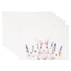 Foto van Clayre & eef placemats set van 6 48*33 cm wit, roze, beige 100% katoen rechthoek konijn tafelmat paars tafelmat