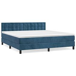 Foto van The living store boxspringbed - donkerblauw - fluweel - 203 x 180 x 78/88 cm - verstelbaar hoofdbord - pocketvering