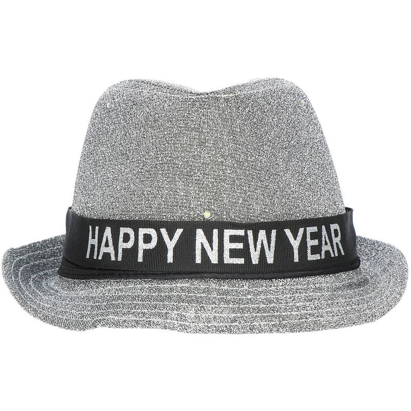 Foto van Folat hoed trilby happy new year lurex zilver/zwart one-size