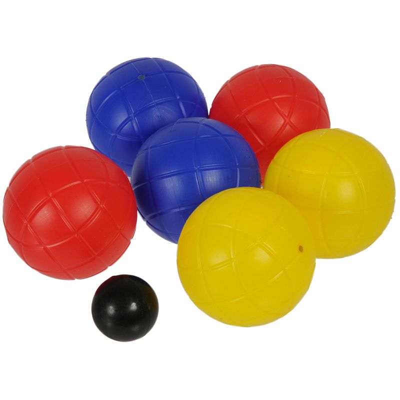 Foto van Kaatsbal ballen gooien jeu de boules set gekleurde ballen 7 delig in draagtas - jeu de boules