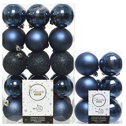 Foto van Decoris kerstballen 42x stuks donkerblauw 6 cm kunststof - kerstbal