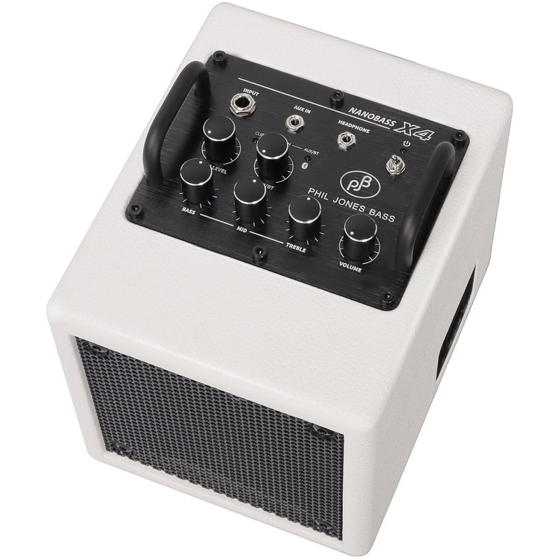 Foto van Phil jones bass x4 nanobass white 35w 1x4 inch versterker combo voor bas, keyboard, e-drums