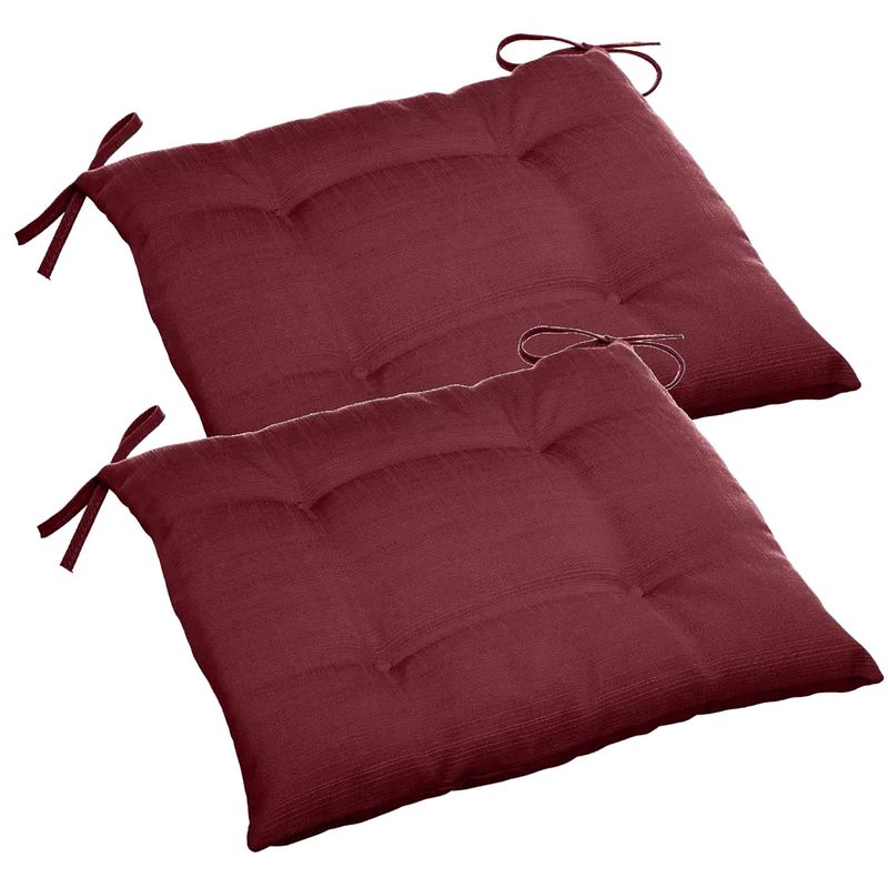 Foto van Set van 2x stuks stoelkussens voor binnen en buiten in de kleur bordeaux rood 40 x 40 x 4 cm - tuinstoelkussens