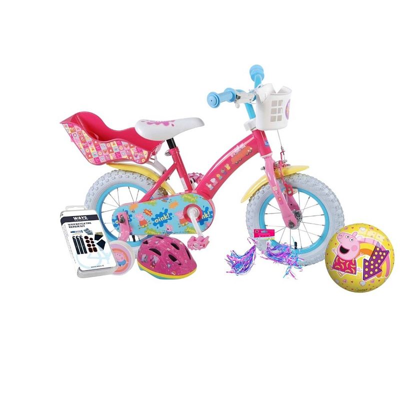 Foto van Volare kinderfiets peppa pig - 12 inch - roze - inclusief fietshelm en accessoires