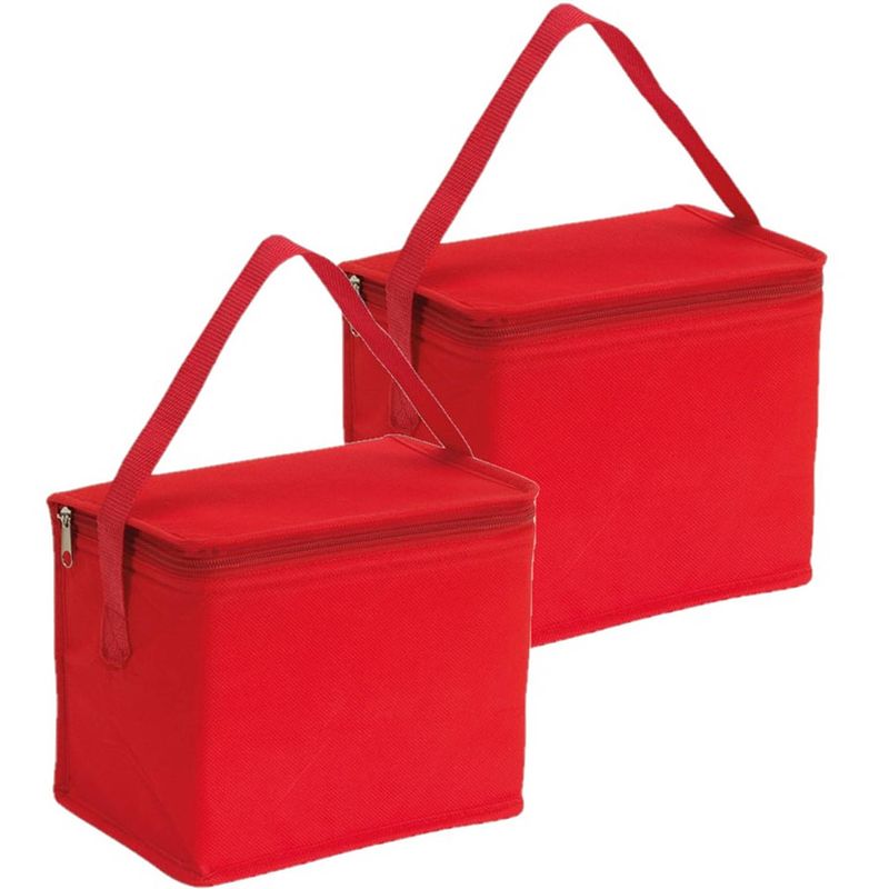 Foto van 2x stuks kleine koeltassen voor lunch rood 20 x 13 x 17 cm 4.5 liter - koeltas